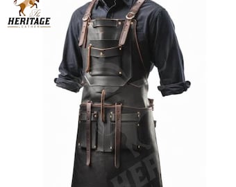 Men's Black Leather Apron: Handmade Cowhide Work Apron