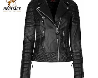 Handmade Women's Black Cowhide Leather Biker Jacket: Cosplay Moto Jacket