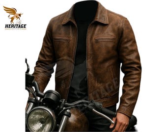 Vintage 90s Distressed Brown Leather Biker Jacket: Handmade Mens Moto Jacket