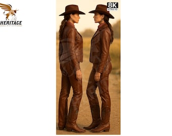 Handmade Cowhide Leather Cowgirl Outfit: Fringe Jacket, Vest & Pants