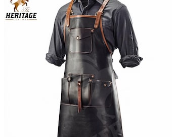 Delantal de cuero negro hecho a mano: delantal de trabajo para hombre, delantal de chef