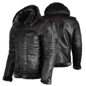 Mens Leather Jacket Full Black Genuine men Leather Jacket Sheepskin biker jacket Hooded Motorcycle Jacket handmade women jacket