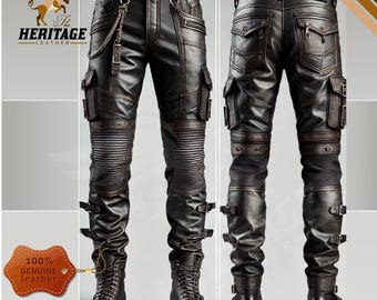 Cowhide Leather Biker Pants: Rugged Combat Style