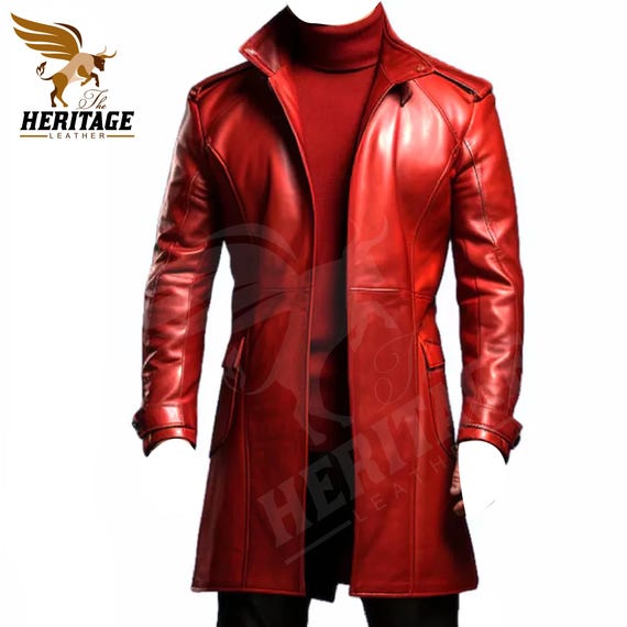 Leather Biker Jacket Red Leather Duster Men Red Leather Jacket