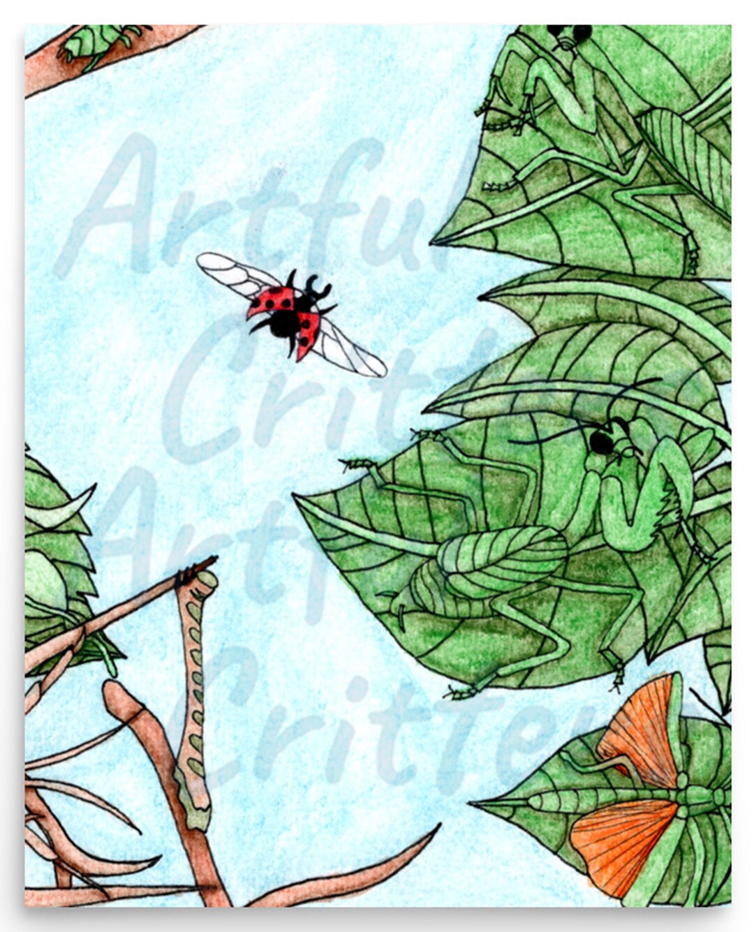 Right Hidden Insect Triptych Original Print, Nature Bug Picture, Kid ...