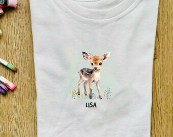 Rehkids T-Shirt, Tier Mädchen T-Shirt, Geburtstagsgeschenk Mädchen ,personalisiertes Tier Tshirt ,Süßes Reh Shirt,Bambi Tshirt, Rehkidsmotiv