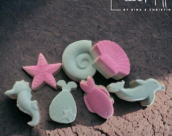 Colorful rainbow sidewalk chalk, sea creatures, dolphin sidewalk chalk, themed birthday chalk, seahorse chalk, mermaid chalk (7 pieces)
