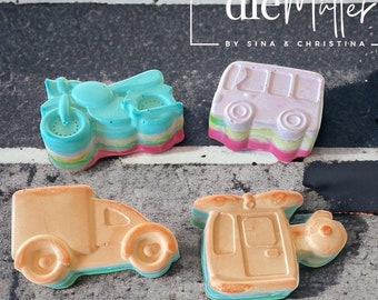 colorful RAINBOW street chalk truck, motorcycle painting chalk street chalk school enrollment theme birthday, vehicles chalk motorcycle motif 4pcs