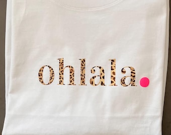 Leopard print shirt, ohlala white t-shirt, neon leopard print, oversized leopard print t-shirt, leopard print t-shirt, gift for girlfriends, leopard pattern t-shirt