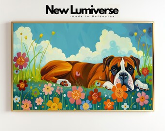 Boxer Dog Floral Field Art for Samsung Frame TV (Digital Download)