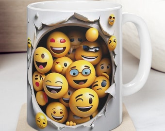 3D Smiley Emoji Mug Wrap, 11oz & 15oz Mug Template, Mug Sublimation Design, Coffee Lover Mug Wrap PNG, Template, Instant Digital Download