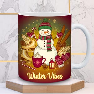 Puffy Winter Mug Wrap PNG: 3D Christmas Sublimation (Digital Download)