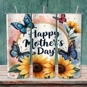 Floral Butterfly Mom Tumbler Wrap | 20oz Skinny Sublimation Design | Mother’s Day Gift | Seamless PNG Download