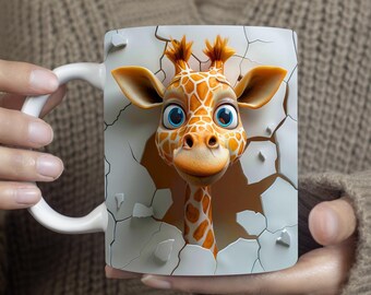 3D Baby Giraffe Mug Wrap: Jungle Safari Sublimation Design (Digital Download)