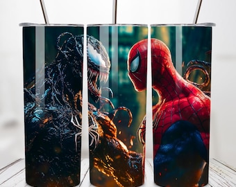 Emballage de gobelet Spiderman vs Venom : aquarelle de super-héros (téléchargement numérique PNG)
