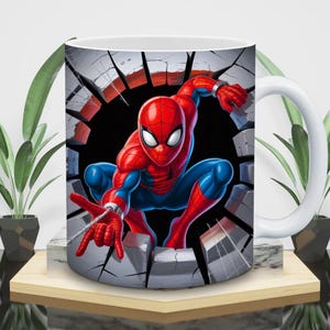 3D Spiderman Mug Wrap PNG – 11 & 15 oz Sublimation Template | Instant Digital Download | Cartoon Character Sublimation Design