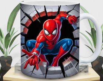 3D Spiderman Becherverpackung PNG - 11 & 15 Unzen Sublimationsvorlage | Sofortiger digitaler Download | Cartoon Charakter Sublimationsdesign