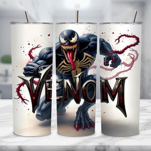 Black Cartoon Character Tumbler, 20 oz Skinny Tumbler Wrap, Venom Sublimation Design, Super Hero Cartoon, Superheroes PNG Digital Download