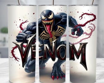 Black Cartoon Character Tumbler, 20 oz Skinny Tumbler Wrap, Venom Sublimation Design, Super Hero Cartoon, Superheroes PNG Digital Download