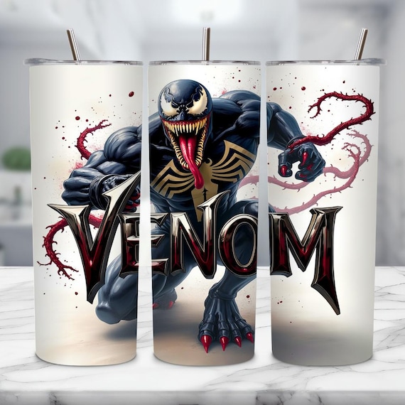 Black Cartoon Character Tumbler, 20 oz Skinny Tumbler Wrap, Venom Sublimation Design, Super Hero Cartoon, Superheroes PNG Digital Download