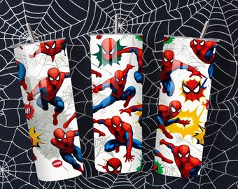 Envoltura para vaso con estampado de Spiderman, vaso de 20 oz, envoltura para vaso de superhéroe, diseño de acuarela de Spiderman (PNG), sublimación de vaso de superhéroe