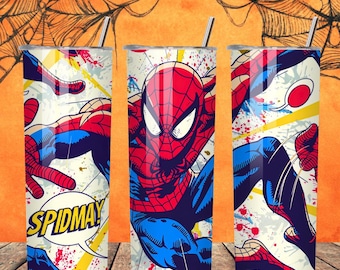 Spiderman Comic Tumbler Wrap for Sublimation Skinny Tumbler Wrap Cartoon digital Download PNG 20oz Straight Design Spider Design Super Hero