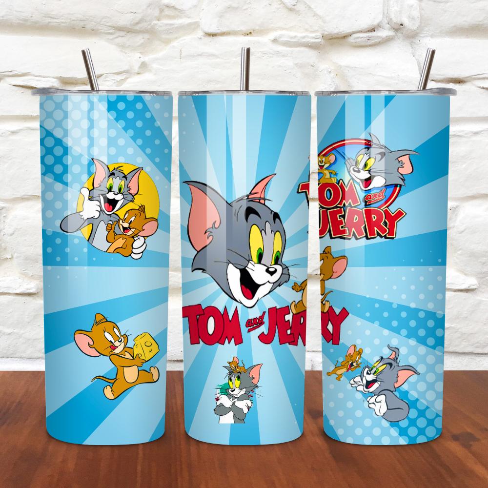 Tom und Jerry Muster Tumbler Wrap, Karikaturist 20 Unzen Skinny Tumbler Wraps PNG, 3D Puffy Tom und Jerry Design PNG, Sublimation Digitales Produkt
