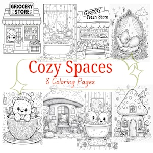 Cute Animal Corners Coloring Book - Cozy Spaces by Coco Wyo, Stress-Relief Animal Designs, Adult & Kids Coloring Fun, Instant Download