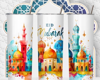 Eid Mubarak Tumbler Wrap, 20oz Skinny Straight Sublimation, Islamic Religious, Ramadan, Eid ul Adha, Bakra Eid, Instant Digital Download PNG