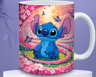 Floral Stitch Mug Wrap Template – 11 oz & 15 oz Instant Digital Download | Cute Stitch Design for Coffee Lovers