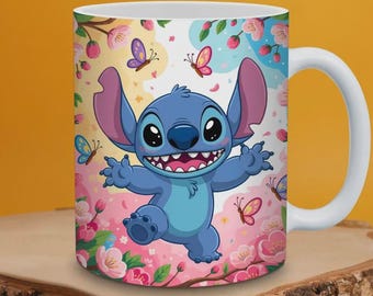 Sublimation pour tasses Stitch 2025 | 11 oz et 15 oz motifs floraux, téléchargement immédiat au format PNG | Usage commercial, modèle de tasse à faire soi-même