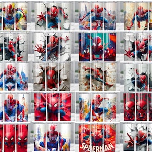 50 3D Spiderman Tumbler Wrap Bundel, Spider Man Tumbler Wrap PNG, 20 oz Skinny Tumbler Wrap, Spidey Cartoon Tumbler Wrap PNG downloaden
