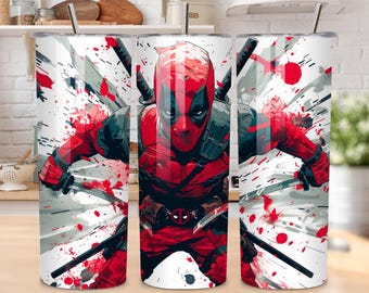 Deadpool Cartoon Attacking Style Superhero Tumbler Wrap, 20 Unzen Tumbler Sublimationsentwürfe, meistverkaufte Tumbler Wraps PNG