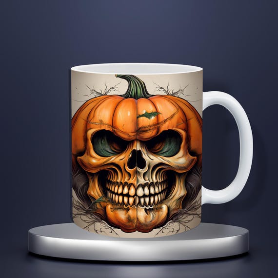 Retro Pumpkin Mug Wrap PNG: Checkered Bow Jack-O'-Lantern (Digital Download)