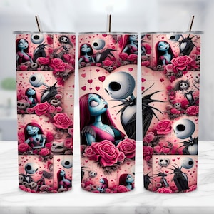 Nightmare Before Valentine&#39;s Tumbler Wrap: Creepy Couple Horror PNG (20oz)