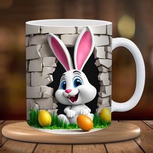 Easter Bunny 3D Mug Wrap - Charming Cartoon Character Design for 11oz and 15oz Mugs