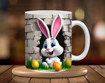 Easter Bunny 3D Mug Wrap - Charming Cartoon Character Design for 11oz and 15oz Mugs