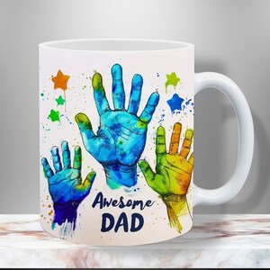 Incredibile carta da parati per tazza gonfia con impronte di papà, impronte di mani di papà e bambini, modello per tazza da 11 once e 15 once, png per tazza Papa Pops da 11 once, tazze da caffè per la Festa del papà
