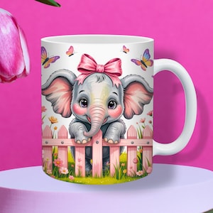 Floral Baby Elephant Mug Wrap – 11 & 15 oz Cute Elephant Floral Sublimation Design PNG | Digital Download