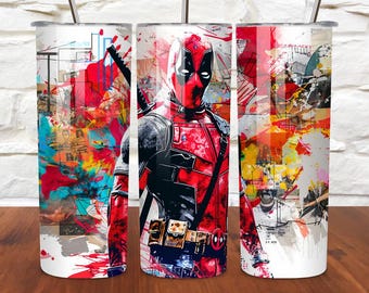 Deadpool Tumbler, Abstract Art Stainless Steel Skinny Tumbler with Straw