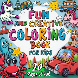 20 Easy Kids Coloring Pages: Animals, Unicorns, Cars (PDF & PNG)