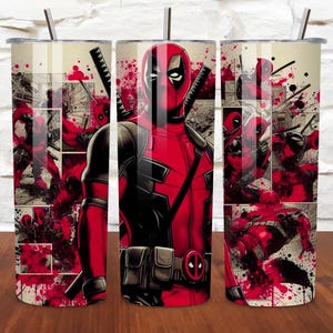 3D Deadpool jaren 90 stripfiguur beker wrap, 20 oz beker sublimatie ontwerpen, bestverkopende beker wrap png, digitale download product