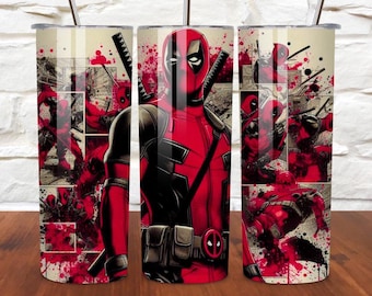 3D Deadpool 90s Cartoon character tumbler wrap, 20 oz tumbler sublimation designs, best selling tumbler wraps png, digital download product