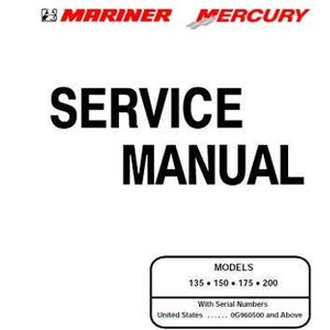 Puede incluir: Manual de servicio en blanco y negro para motores fueraborda Mariner y Mercury. Los modelos incluyen 135, 150, 175 y 200 caballos de fuerza. Números de serie 06960500 y superiores.
