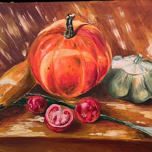 Pumpkin painting Pumpkin Still life Wall art Haloween decor  Pumpkin oil painting