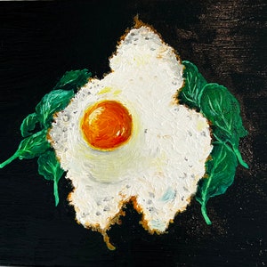 Fried egg Food painting Original egg art Kitchen Painting Breakfast painting