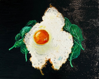 Spiegelei-Ölgemälde, Küche Lebensmittel Kunst