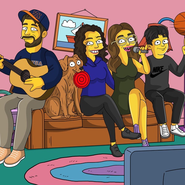 Retrato personalizado de la familia Simpson, retrato personalizado de los Simpson, regalo de los Simpson, retrato de la familia Simpson, retrato personalizado de los Simpson