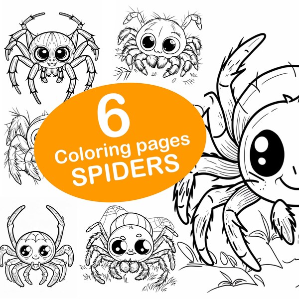 6 Coloring Pages for Kids | Preschoolers | Toddlers | Simple Coloring Book | Educational | Printable | Spiders | Colorful Adventure