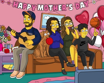 Simpsons Mother's Day personal portrait  .Custom Yellow Character FAMILY Portraits, Simpsons Portrait, Family Illustration, Family Portrait